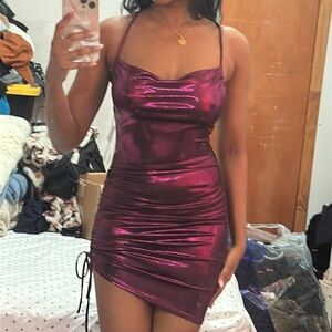 Metallic purple mini strap dress - small